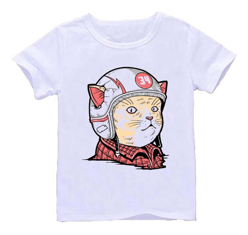 Remera Blanca Niños Casco Piloto Carreras R272