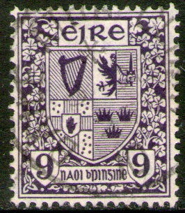 Irlanda Sello Usado Escudo De Armas X 9 Pence Años 1922-24