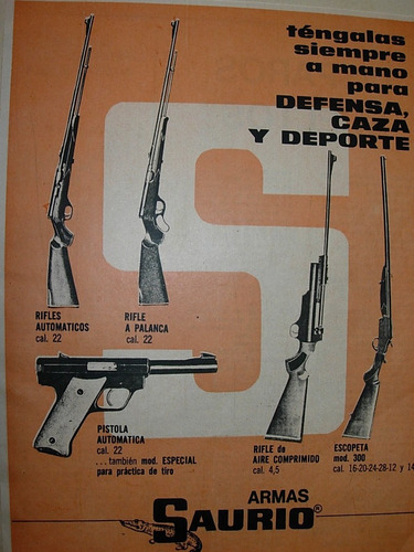 Clipping Publicidad Armas Saurio Rifle Escopeta Pistola Aire