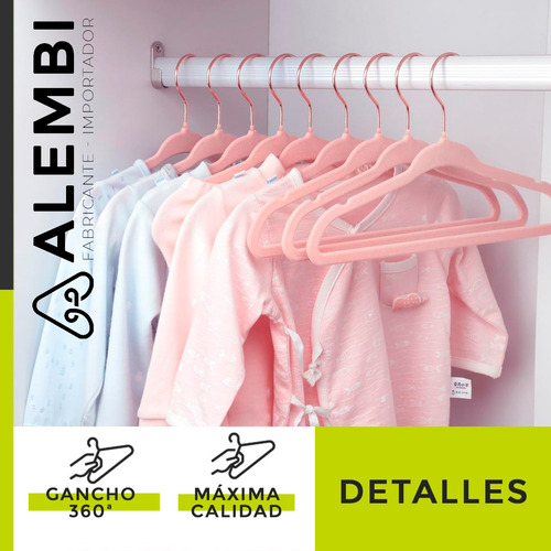 Perchas Forrada Terciopelo Rosa Niño Gancho Cobre Pack X 20
