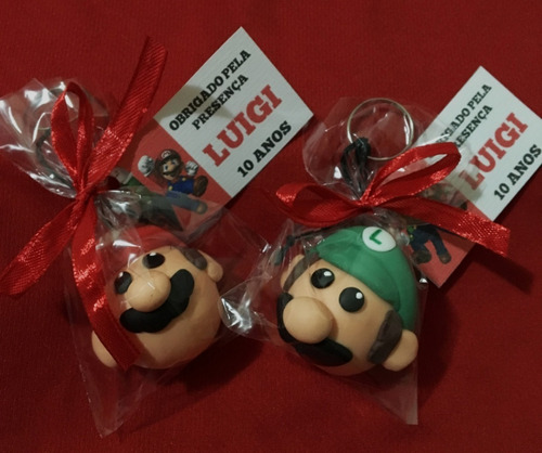 50 Lembrancinhas Mario Bros Chaveiro Biscuit Aniversario Tag