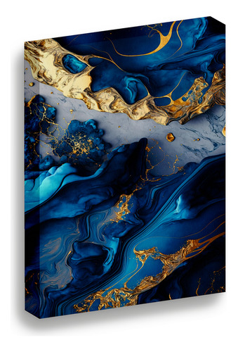Cuadro Lienzo Canvas Tinta Marmol Color Azul Oro 80*120cm