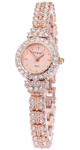 Reloj De Pulsera De Oro Rosa Real De King Girl Para Mujer