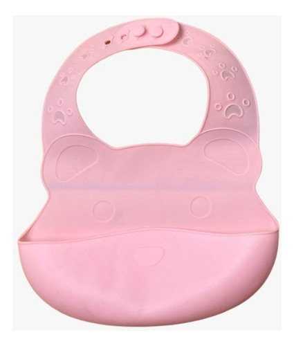Babero De Silicona Con Bolsillo Regulable Osito Para Bebes Osito Rosa