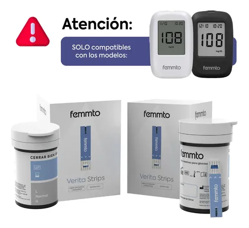 Tiras Reactivas Para Medidor Glucosa Glucometro Diabetes Caja X 100 Unidades Digital Femmto Blanco