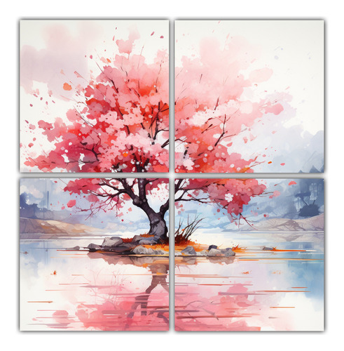 140x140cm 4 Composiciones Dibujo Motivo A Cherry Blossom Or 
