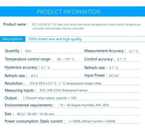 Imagen 2 de 7 de Termostato W120 Temperatura Interruptor Digital 12v+ Sensor