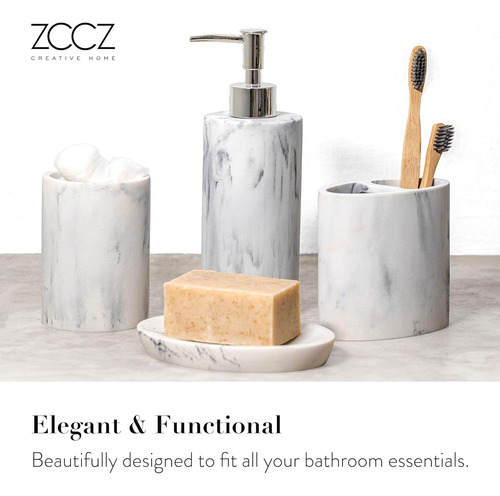 Juego De Accesorios De Baño, 4 Piezas Con Aspecto De Mármol,