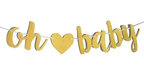 Fecedy Gold Glittery Letters Oh Baby Con Heart Banner Para B