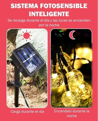 Imagen 5 de 10 de Guirnalda 50 Luces Exterior Panel Solar Control Remoto Usb
