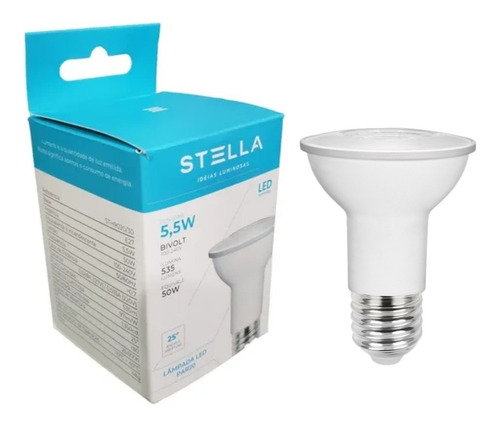 Kit Com 5 Lampada Par 20 Stella 5,5w 3000k - Sth9020/30 Luz Branco-quente 127/220v
