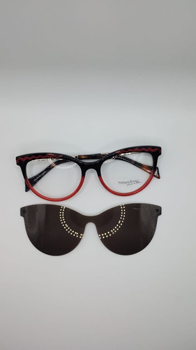 Anteojos Armazón Lentes Clip On Polarizado Ph. Rosset 1087 Rojo Moteado 004