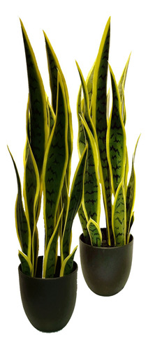 2 Macetas Decoración Plantas Artificiales Lengua Suegra 65cm