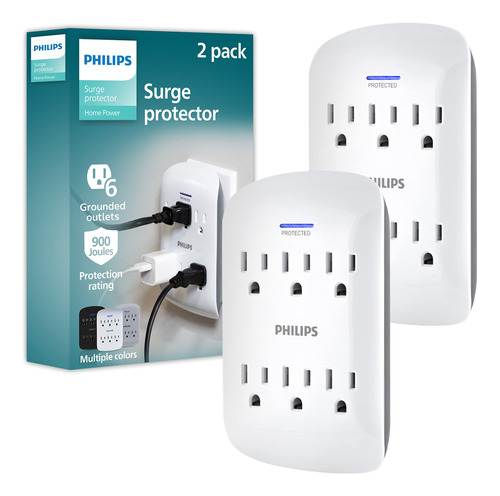 Philips, Multicontacto De Pared De 6 Salidas Con Supresor De