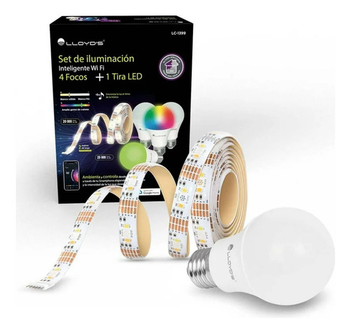 Set De Iluminación Inteligente Lloyd's Wifi 4 Focos+tira Led Luz Rgb