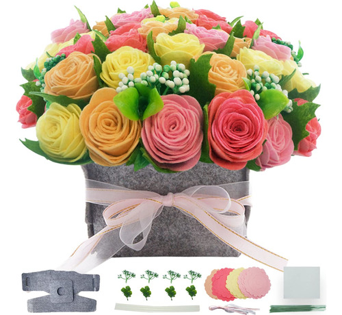 Kit Manualidad Flor Fieltro Bonsai Rosa Regalo Floral Para