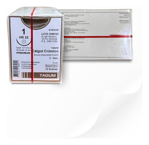 Sutura Catgut 1, 25-26mm 1/2cir.ah 75cm Tg Caja C/12 Pzs