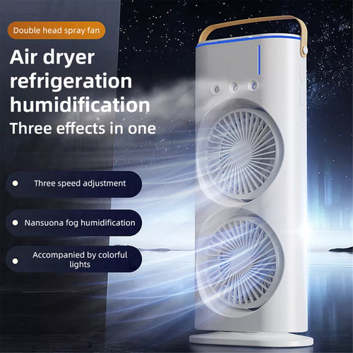 Ventilador Doble Compacto Con Nebulizador Y Luz Led Rgb