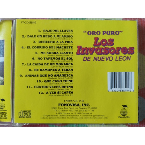Los Invasores De Nuevo León Cd Oro Puro Imp V (Usado)