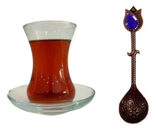 Taza Té Turca Y Cuchara Color Bronce  Originales De Turquía