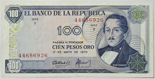 Billete 100 Pesos 01/may/1970 Colombia Xf