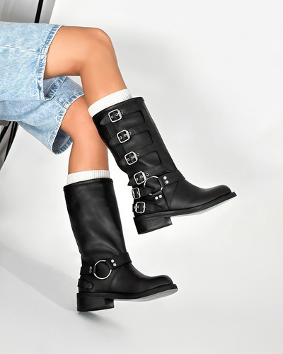 Botas Afrika Biker Mujer Tendencia Cuero Vacuno