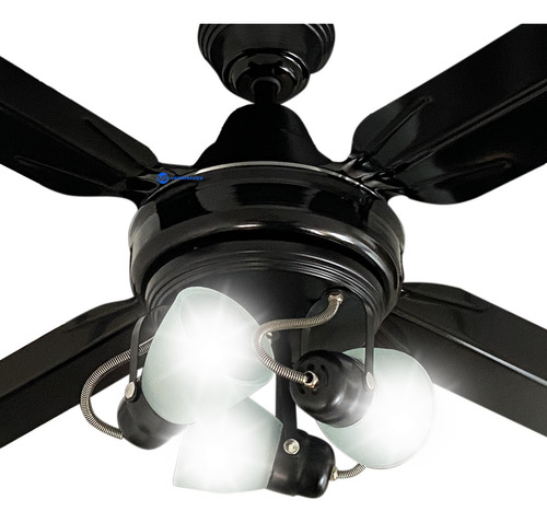 Ventilador De Techo Palas Metálicas - 3 Luces Tulipa Vidrio Estructura Negro
