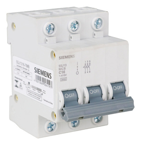 Disjuntor Tripolar 16a Curva C Siemens C16 Mini Din 5ka