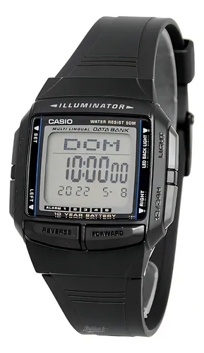 comprar Relogio Casio Masculino Iluminator Db-36 1av Data Bank Digit Correia Preto Bisel Preto Fundo Positivo
