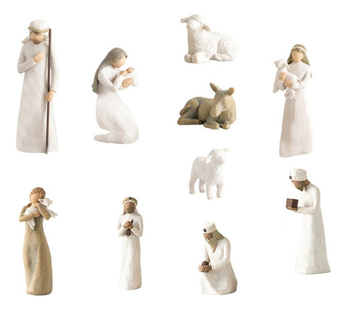 Figuras De La Natividad Y Tres Reyes Magos, Esculpidas Y Pin