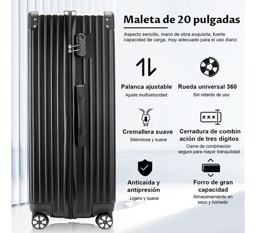 Qianmu Maleta mano de viaje 20in 10kg rigida 4 ruedas360° negro color resistente al desgaste silencioso impermeable y antirrobo