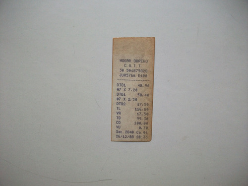 Antiguo Ticket Del Hogar Obrero