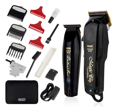 Máquinas sem fio pretas Wahl® Barber Combo Original com cortador de hologramas Magic Clip + Trimmer Detailer Li para barbearia