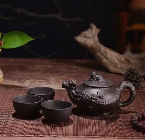 Tetera Yixing De Arcilla Púrpura, Juego De Té Hecho A Mano Marrón