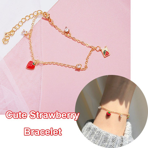 Pulsera De Fresa Con Forma De Corazón Dulce Y Circonitas Peq