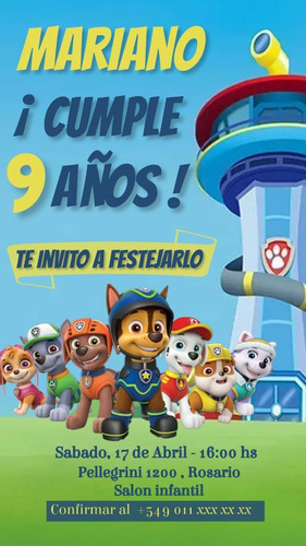 Tarjeta Para Cumpleaños De Paw Patrol Digital Imprimir 