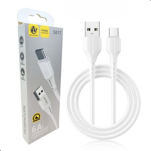 Cabo Usb P/ Tipo C 6a Turbo Rápido Carregador 1m Cor Branco