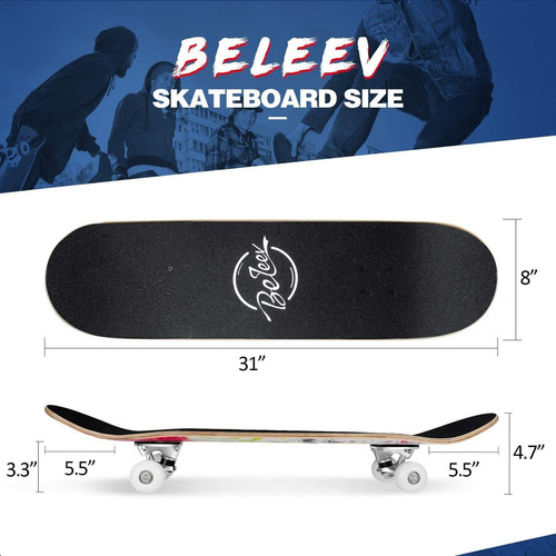 Beleev Patinetas Para Principiantes, Patineta Completa De 31