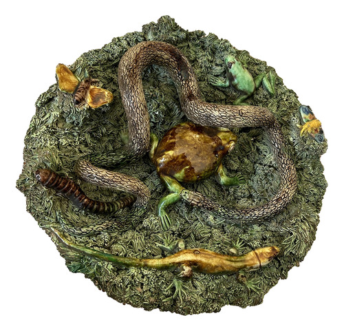 Plato Decorativo Majólica Palissy Xix Cerámica Verde 23cm