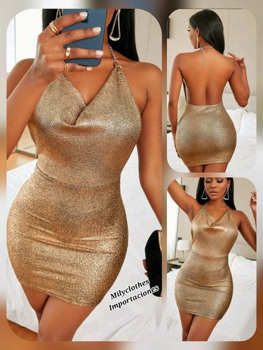 Imagen 3 de 10 de Milyclothes Rfr Vestidos Importados Lentejuelas Negro Dorado