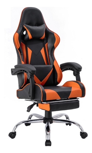Silla de escritorio Ph Import Premium1 24587-PRE gamer ergonómica  negra y naranja con tapizado de cuero sintético