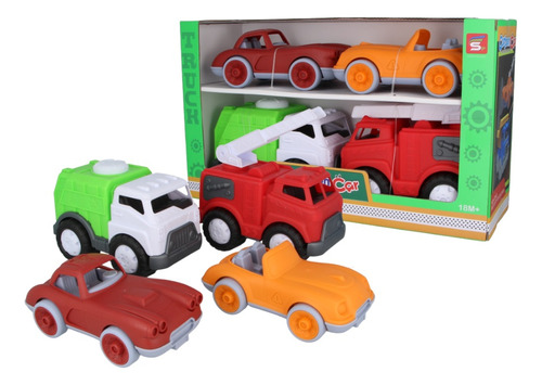 Set Infantil 2 Autos + 2 Camiones -plastico Duro-juguetes