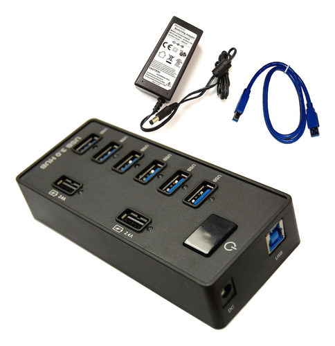 Hub Usb Alimentado 8 Puerto Adaptador Ca 60 W Led 3.0 5 Gpbs