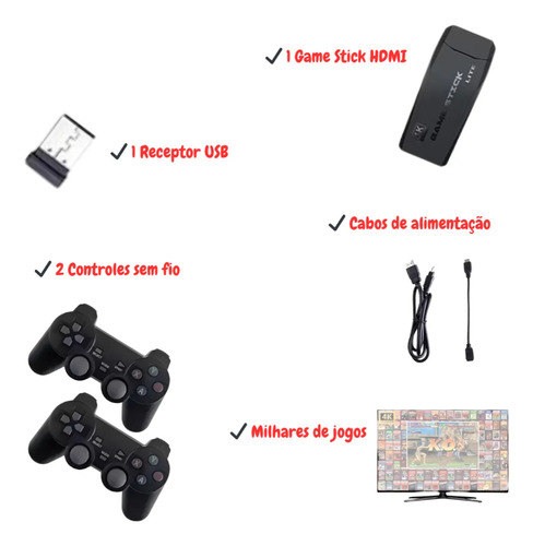 Adaptador Hdmi Stick Retrô 2 Controles Tv Para Games