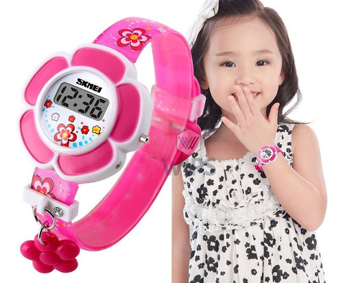 Relógio Infantil De Criança Skmei Digital Florzinha Rosa