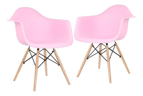 2 Cadeiras Polrona Eames Wood Daw Com Braços Jantar Cores Estrutura da cadeira Rosa
