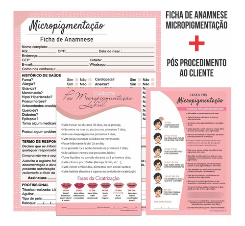 2 Ficha Anamnese Micropigmentação+2blocos Cuidados 100fls