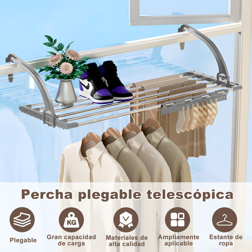 Hoone Tendedero Retractil Portati de Acero Inoxidable con Calcetine Pinzas gris