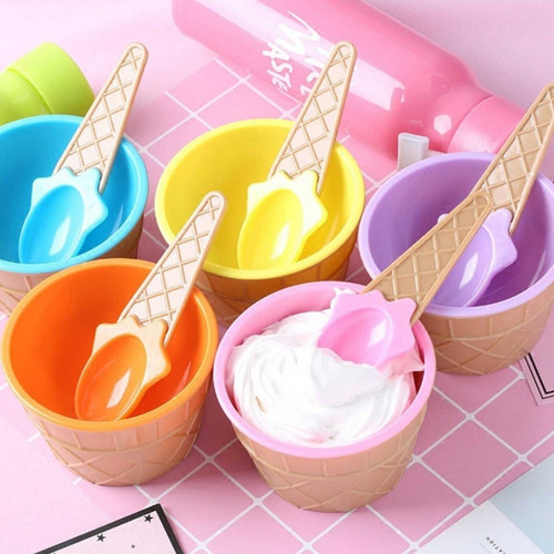 Imagen 4 de 10 de Bowl, Compotera, Potes Set X4 De Helados Con Cuchara