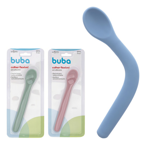 Colher De Silicone Flexível Anatômica Introdução Bebe Buba Cor Azul